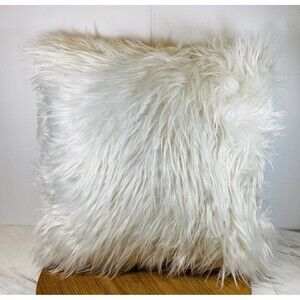 Luxury Soft Faux Fur Throw Pillow Square Throw Home Decor 16”x16” White